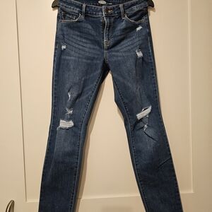 Old Navy Women's Dark Blue Distressed Skinny Jeans